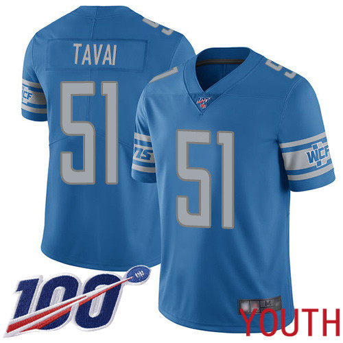 Detroit Lions Limited Blue Youth Jahlani Tavai Home Jersey NFL Football #51 100th Season Vapor Untouchable